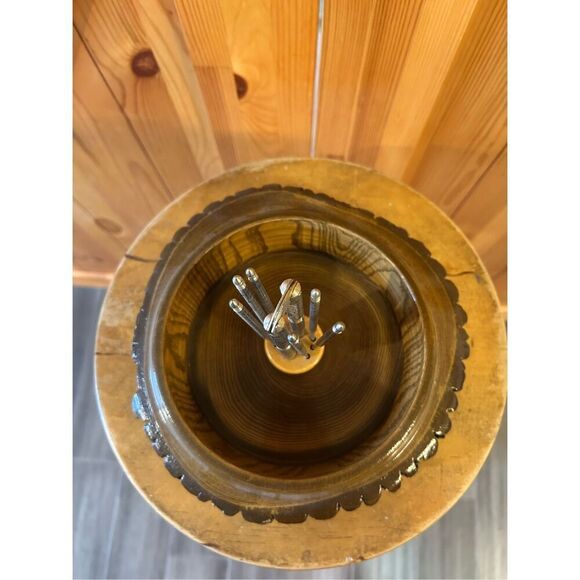 Vintage Ellwood Handmade Rusticware Wood Bark Nut Bowl w Nutcracker & Picks (852 - Picture 5 of 8